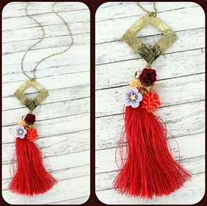 Boho Hippie Tassel Floral Mix Media Necklace free spirit Hippie people
